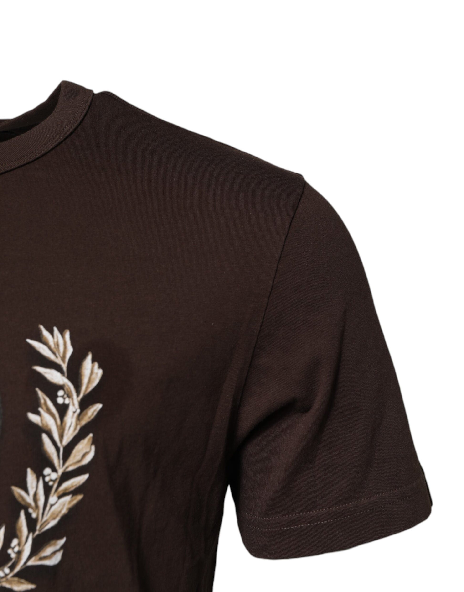 Brown Cotton Graphic Print Crew Neck T-shirt