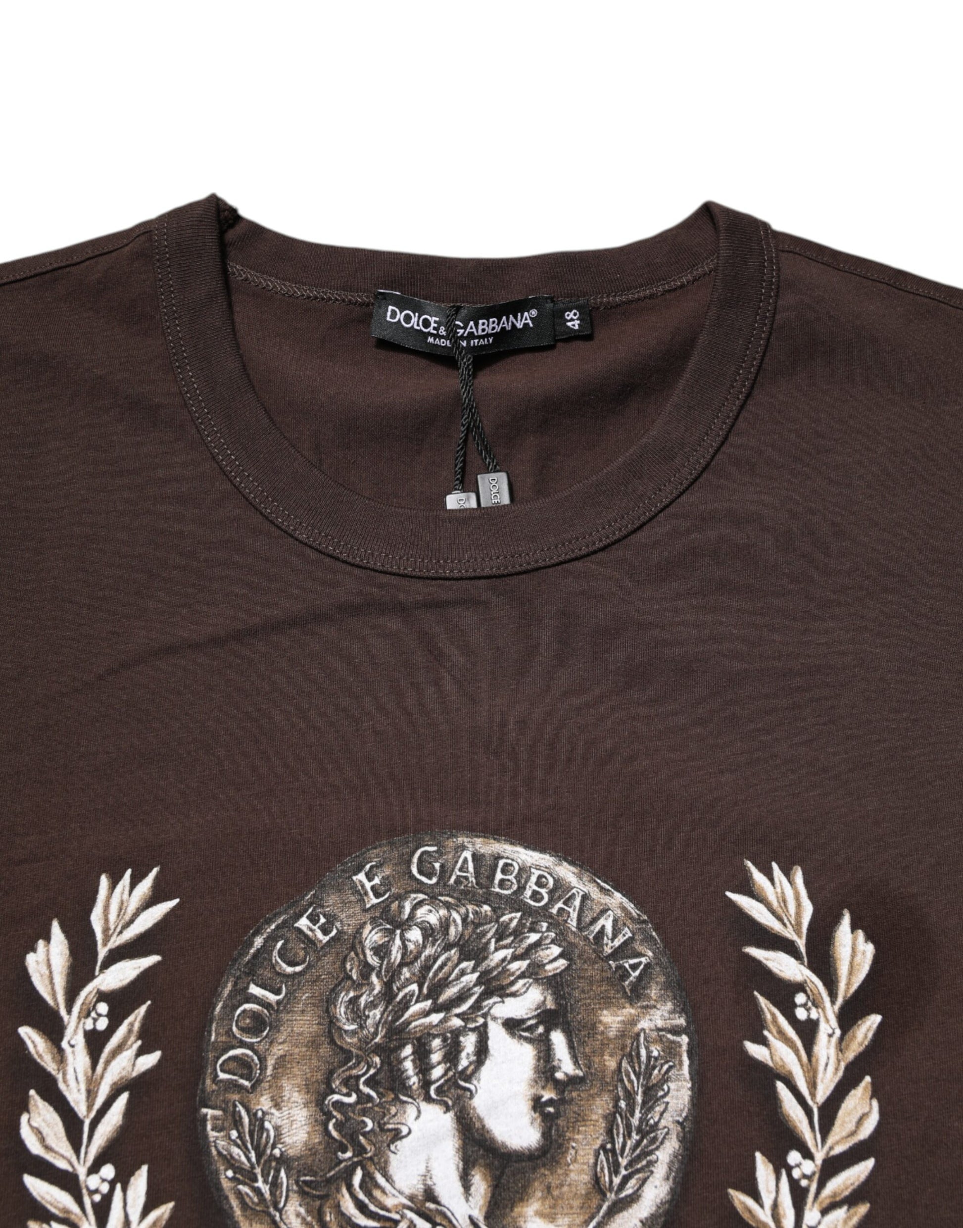 Brown Cotton Graphic Print Crew Neck T-shirt