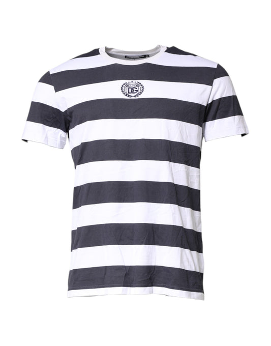 Blue White Striped DG MILANO Crew Neck T-shirt