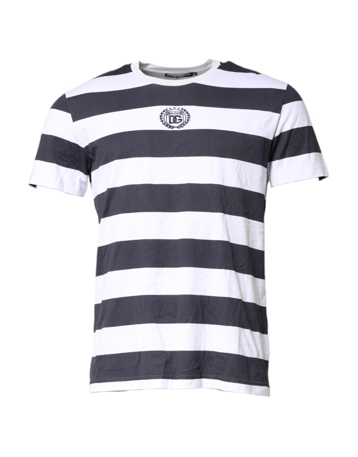 Blue White Striped DG MILANO Crew Neck T-shirt