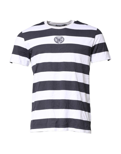 Blue White Striped DG MILANO Crew Neck T-shirt