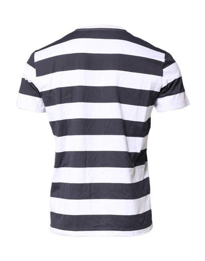 Blue White Striped DG MILANO Crew Neck T-shirt