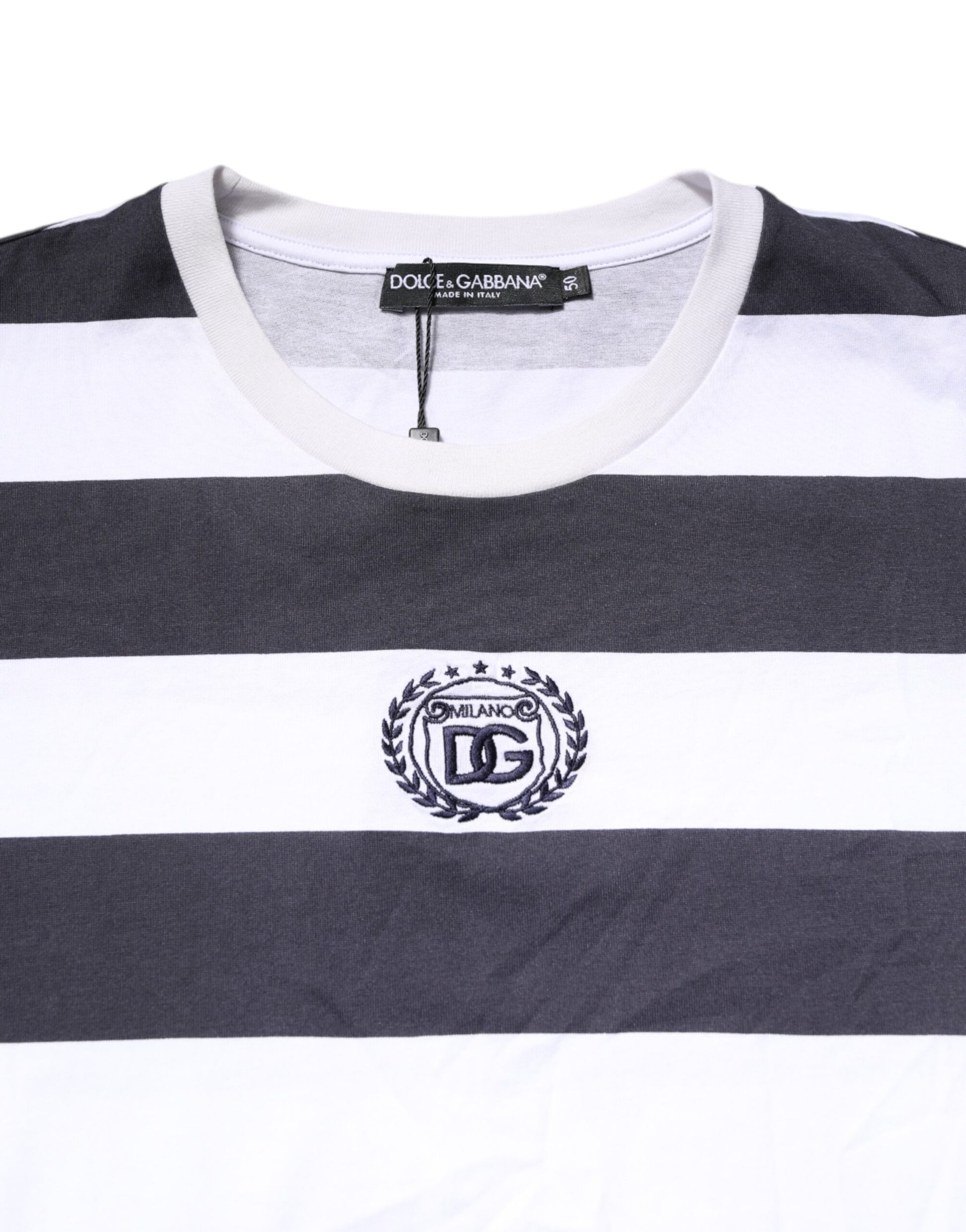 Blue White Striped DG MILANO Crew Neck T-shirt