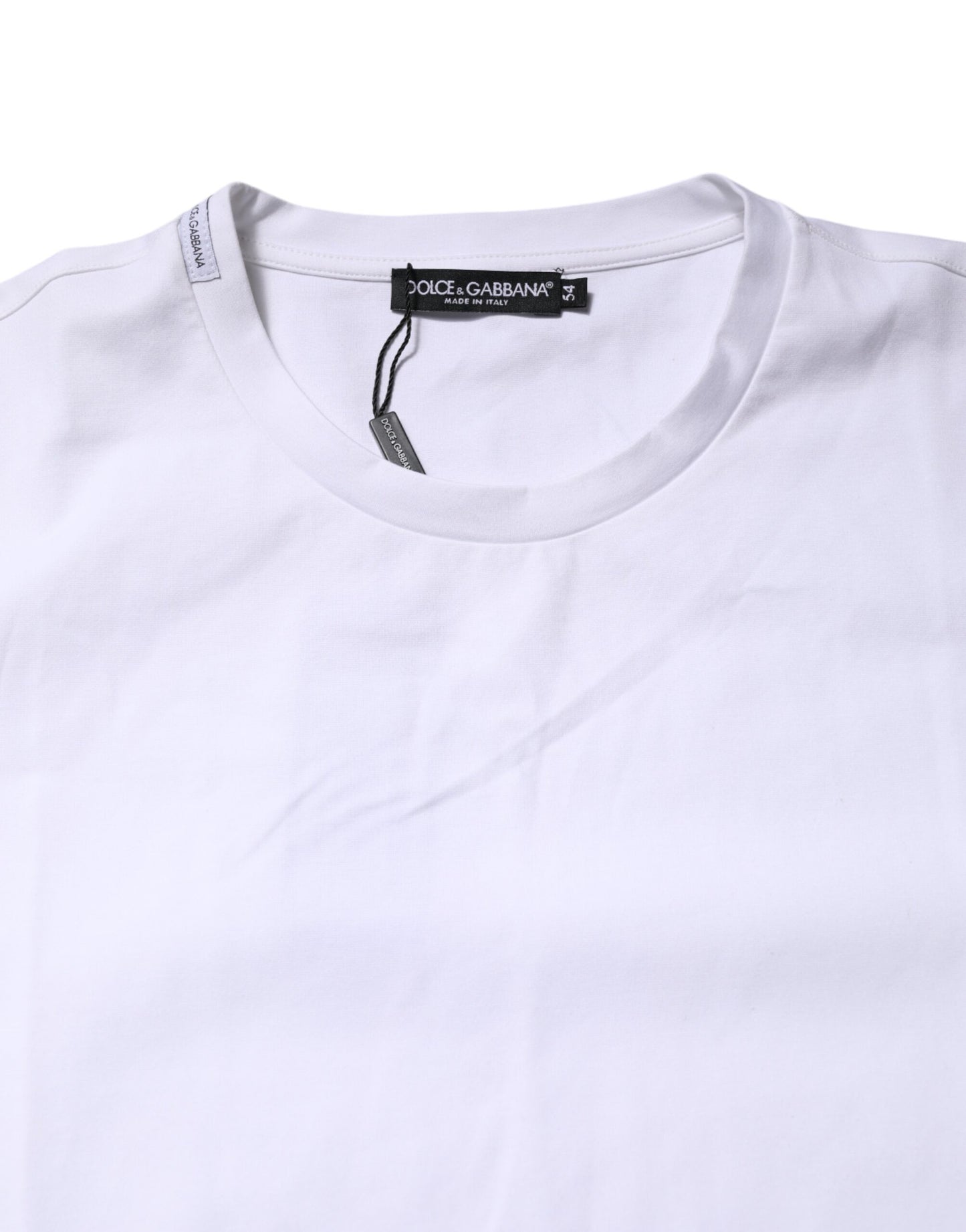 Camiseta blanca de algodón de manga corta y cuello redondo