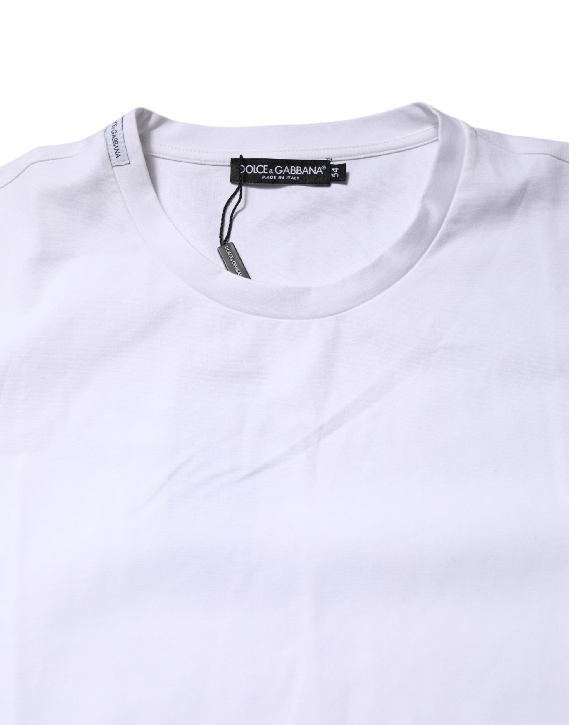 Camiseta blanca de algodón de manga corta y cuello redondo