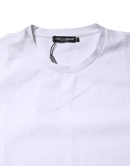 Camiseta blanca de algodón de manga corta y cuello redondo