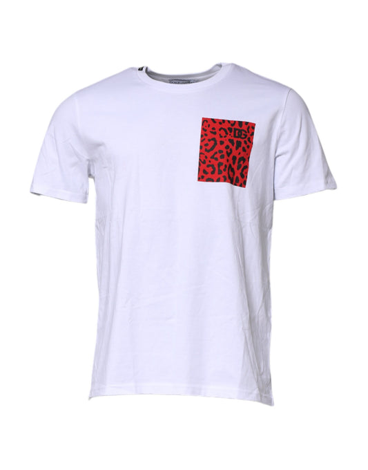 Camiseta blanca de algodón de manga corta y cuello redondo