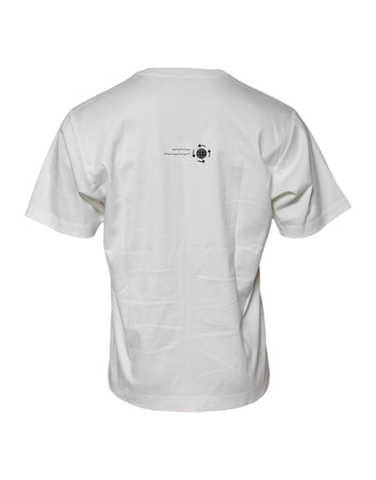 White Cotton DG Embroidery Round Neck T-shirt