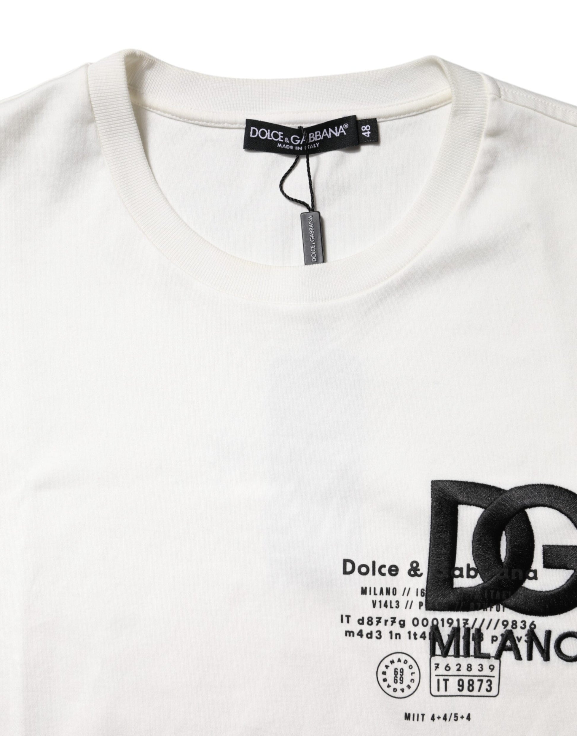 White Cotton DG Embroidery Round Neck T-shirt