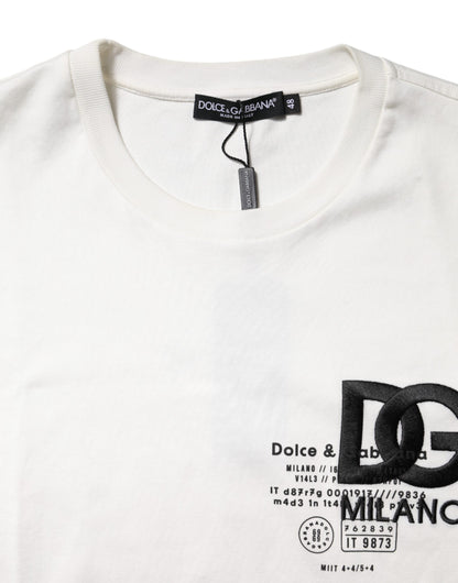 White Cotton DG Embroidery Round Neck T-shirt