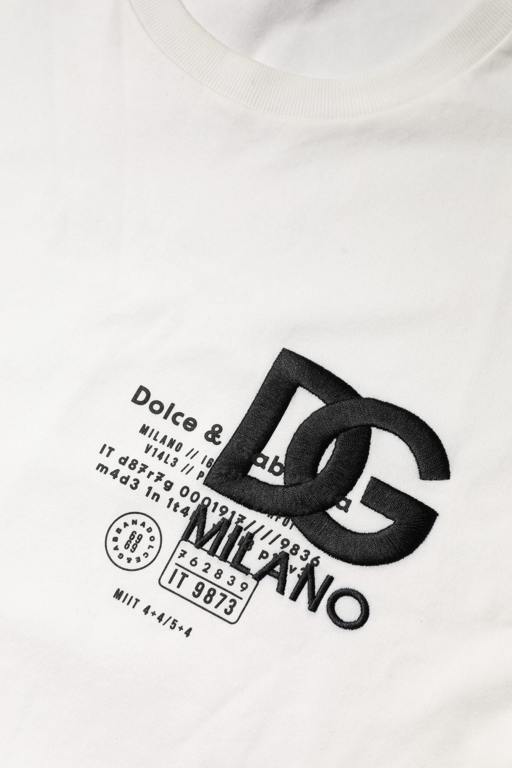White Cotton DG Embroidery Round Neck T-shirt