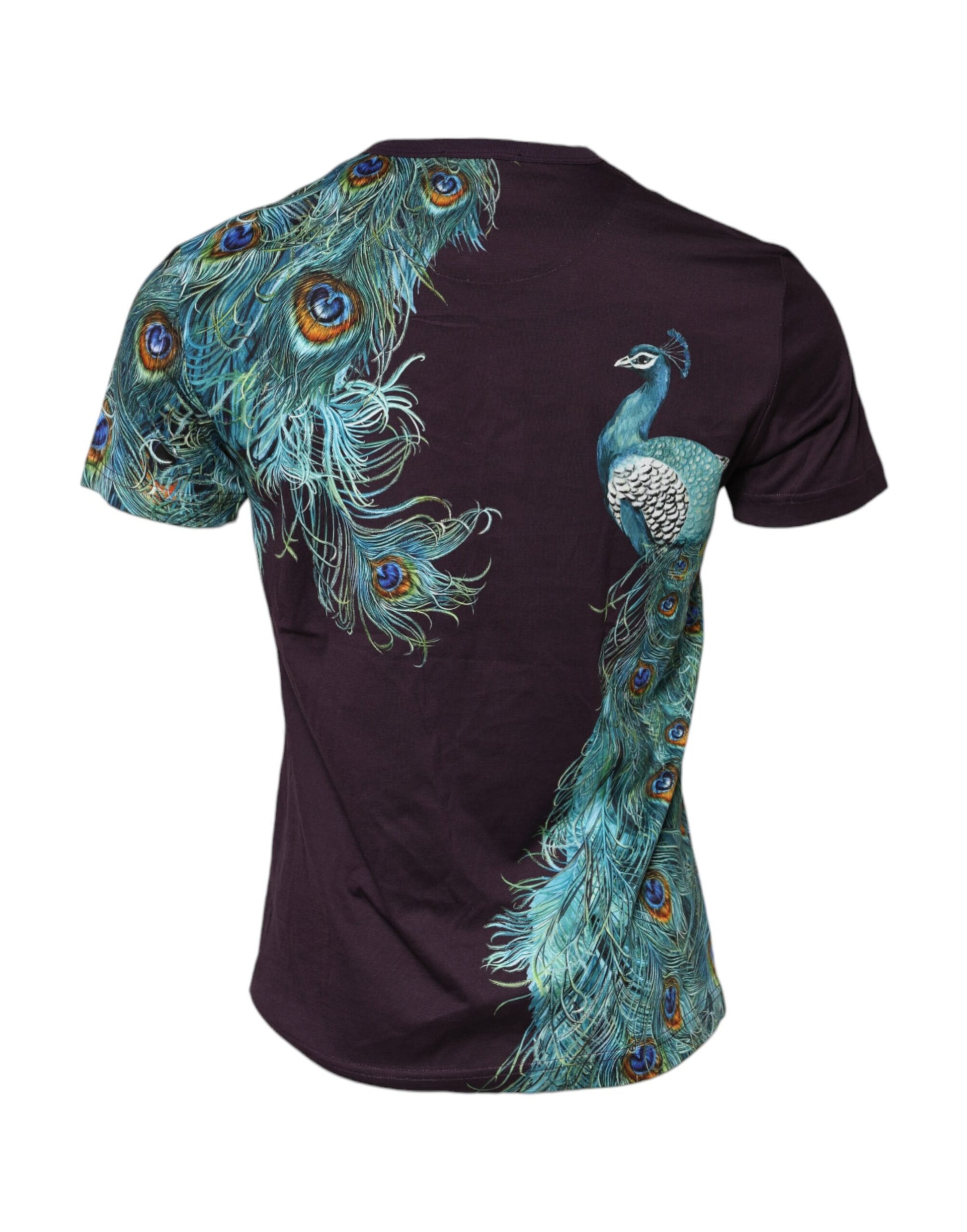 Black Cotton Peacock Print Round Neck T-shirt