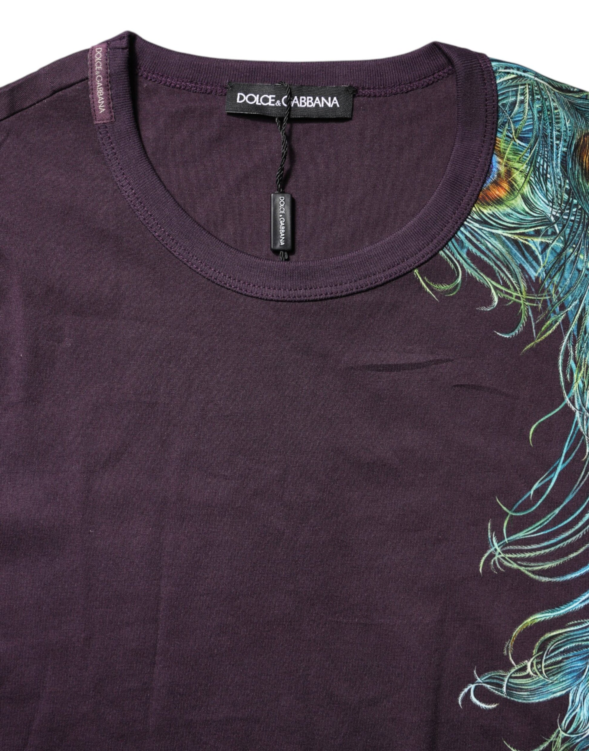 Black Cotton Peacock Print Round Neck T-shirt