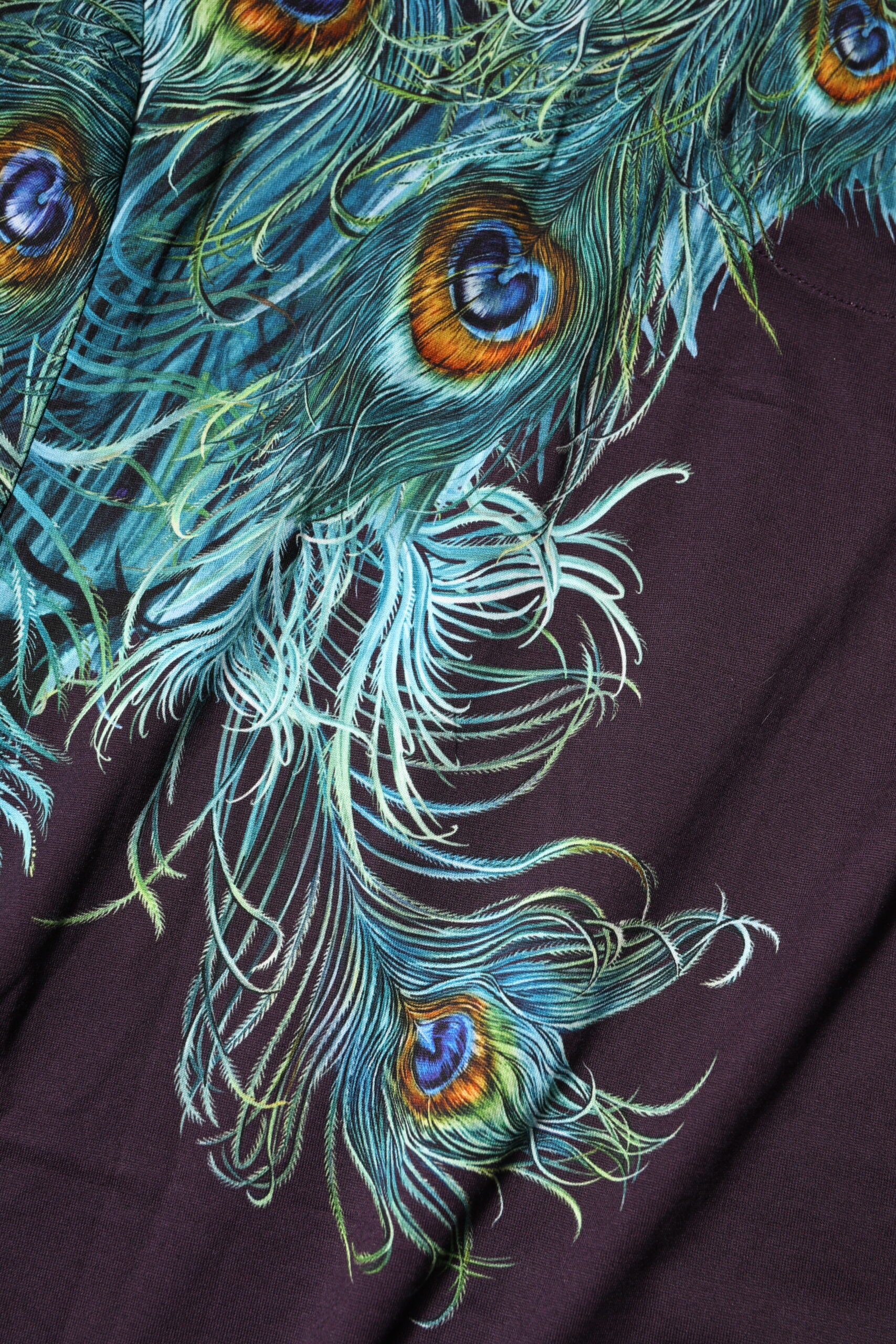 Black Cotton Peacock Print Round Neck T-shirt