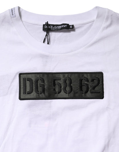 White Logo Embroidery Round Neck T-shirt