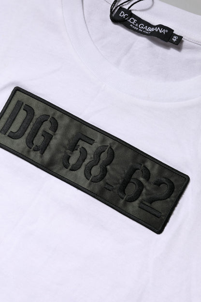 White Logo Embroidery Round Neck T-shirt