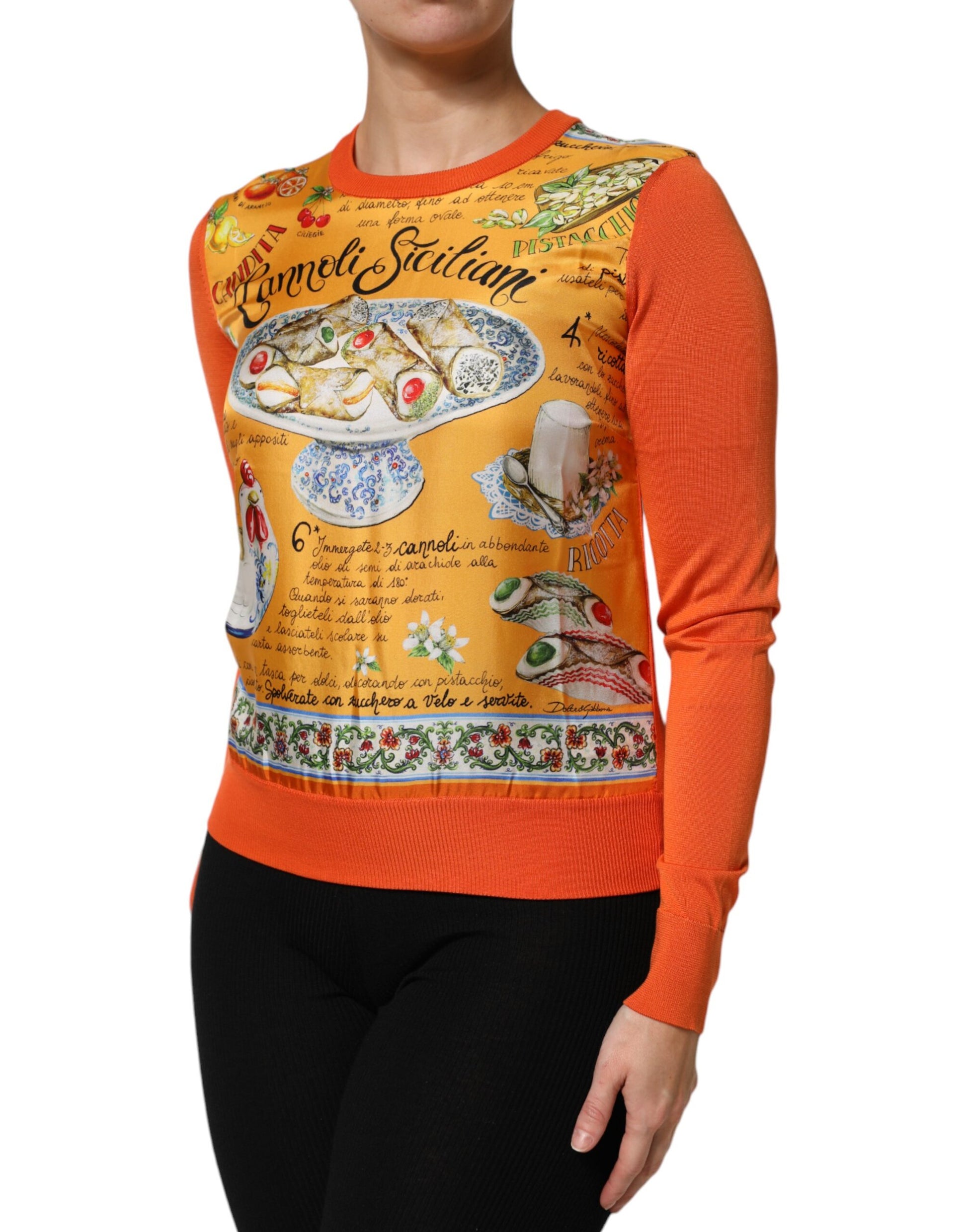Orange Cannoli Sicilian Silk Crew Neck Top