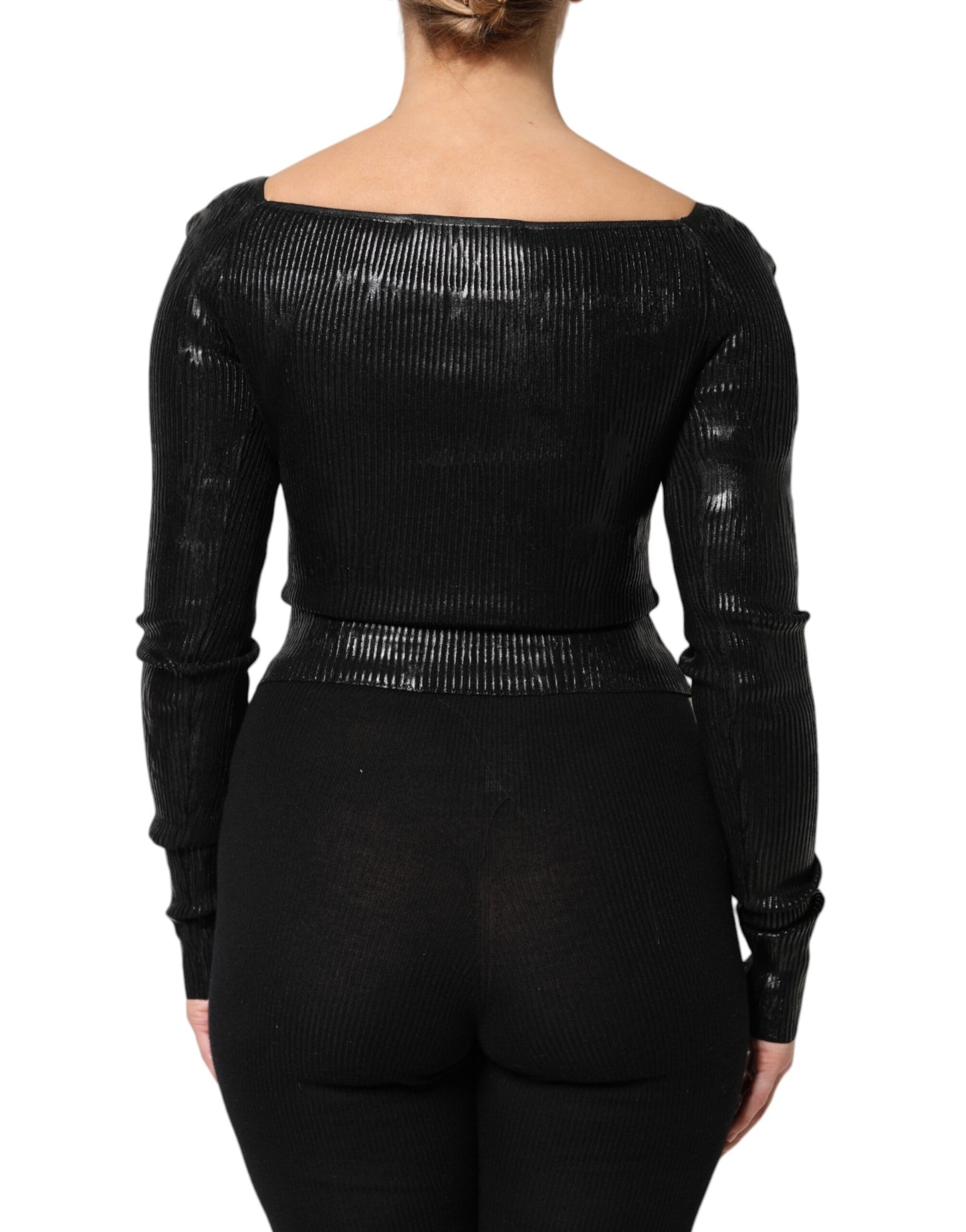 Black Viscose Long Sleeves Fitted Blouse Top
