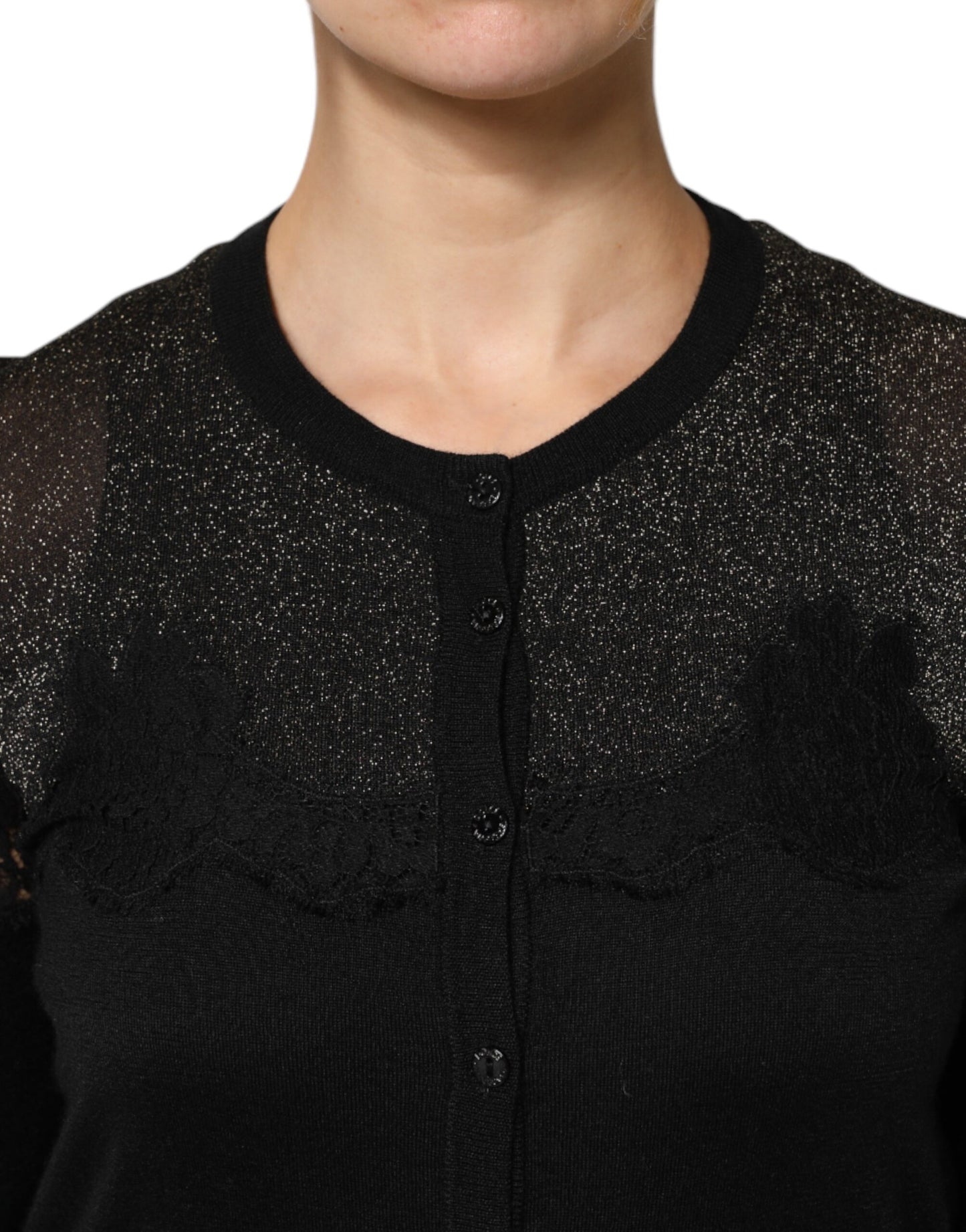 Black Viscose Lace Buttoned Cardigan Sweater