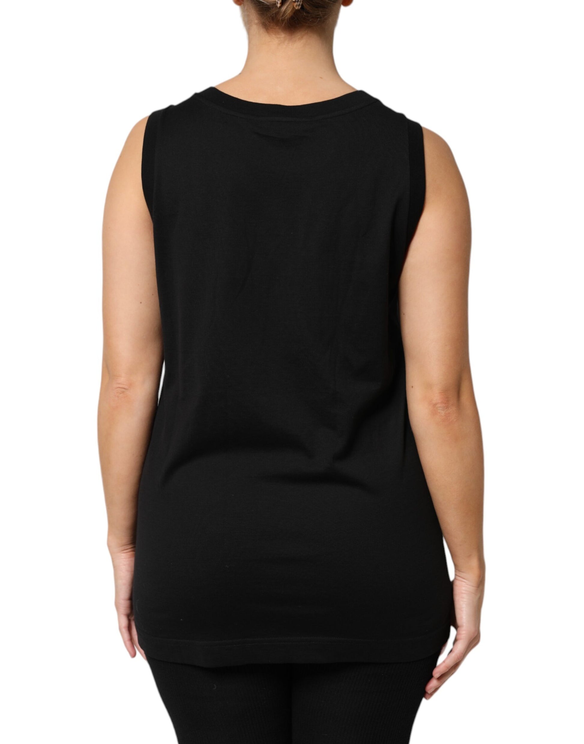Black DG Embellished Sleeveless Tank Top