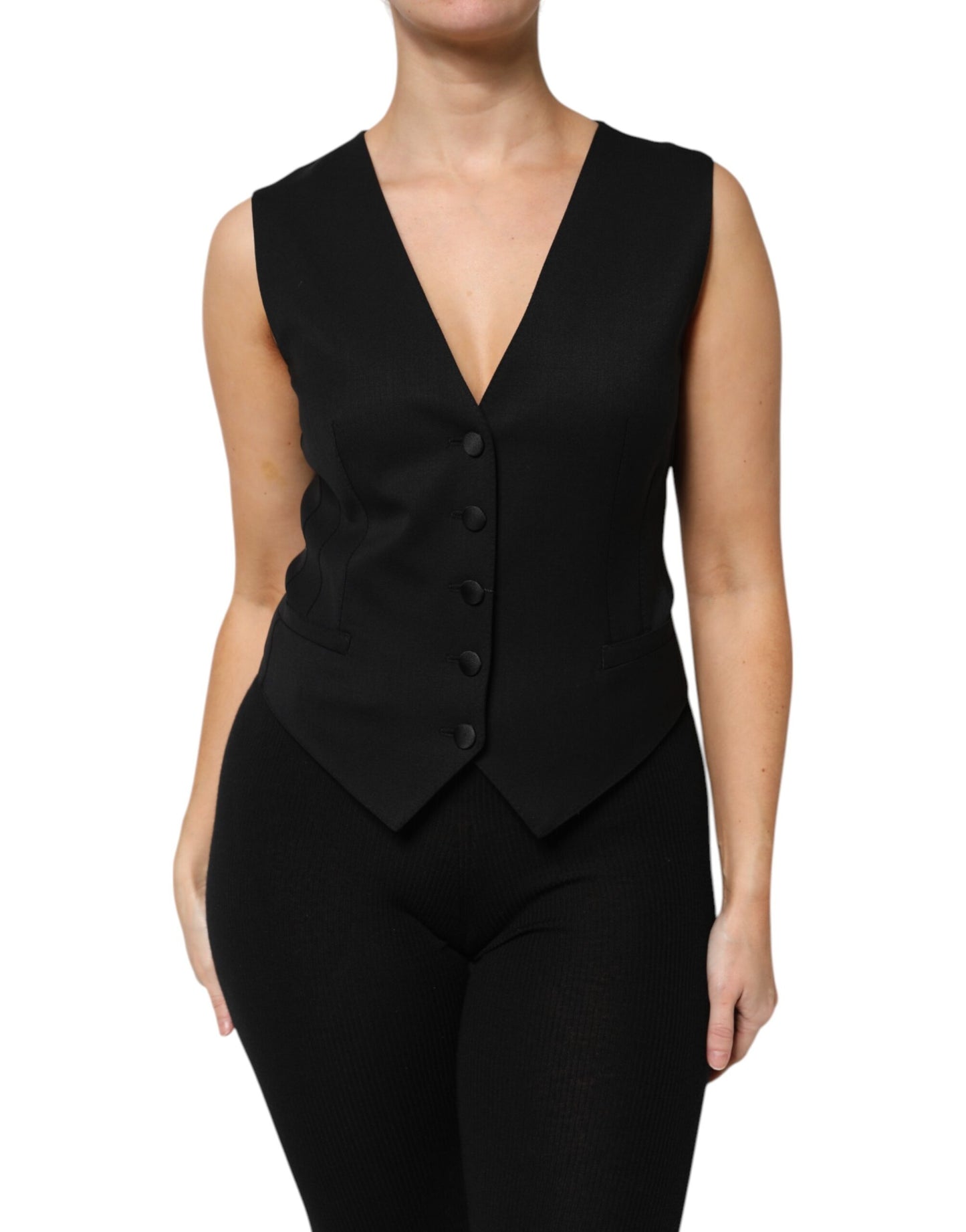 Black Wool Sleeveless Vest Waistcoat Top