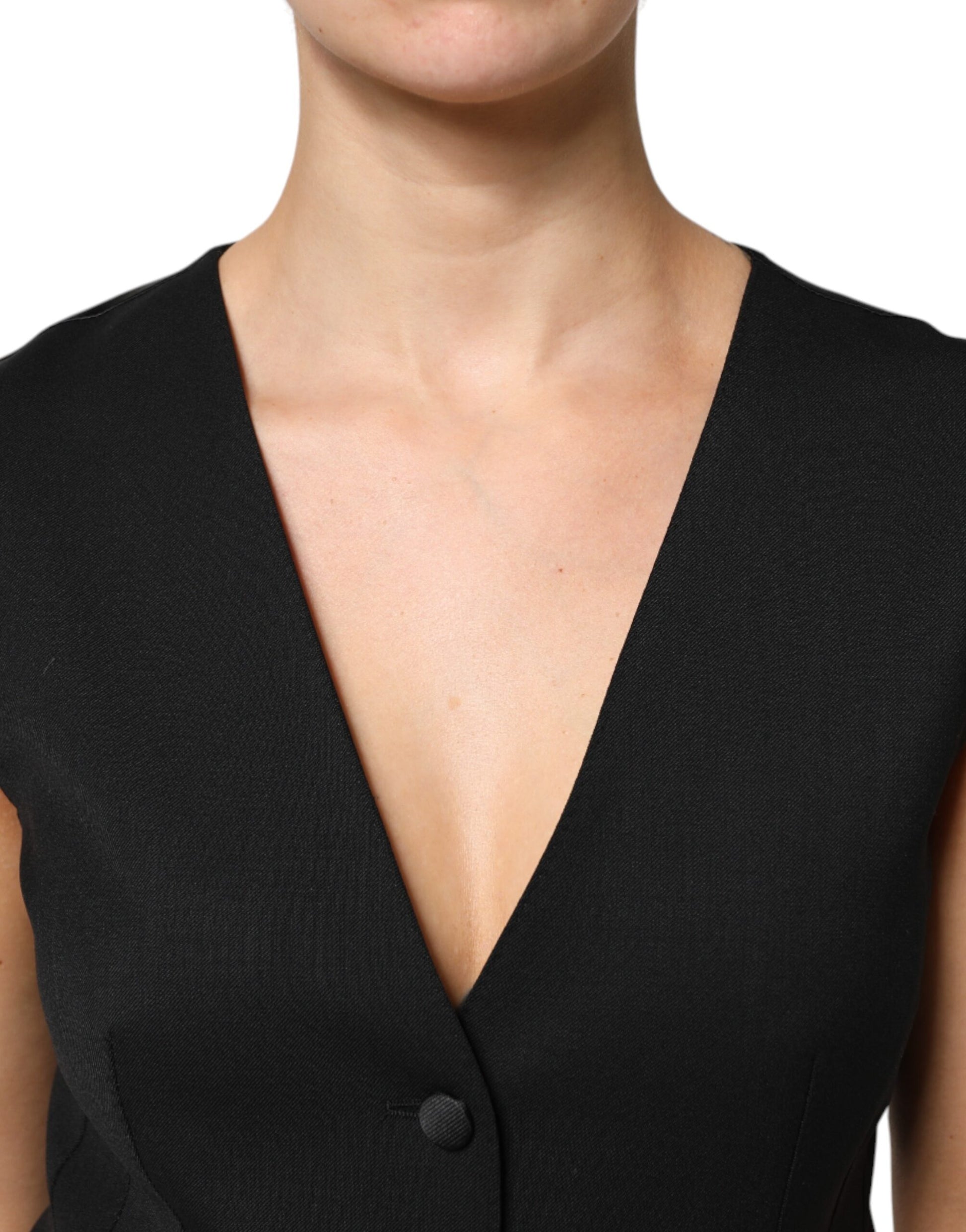 Black Wool Sleeveless Vest Waistcoat Top