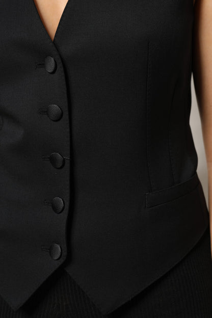 Black Wool Sleeveless Vest Waistcoat Top