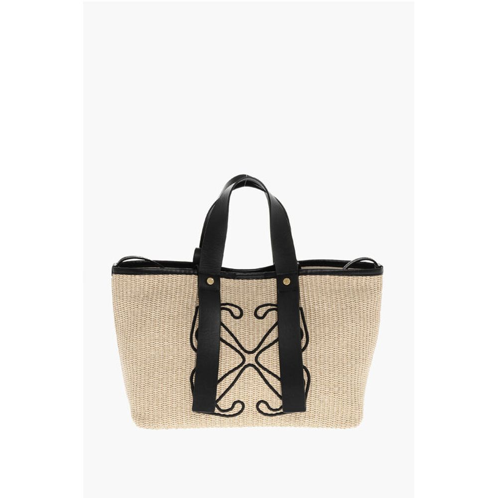 Raffia Tote Bag with Leather Details