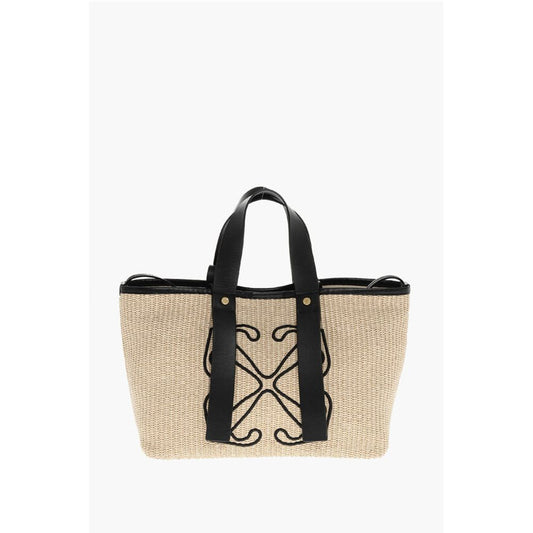 Raffia Tote Bag with Leather Details