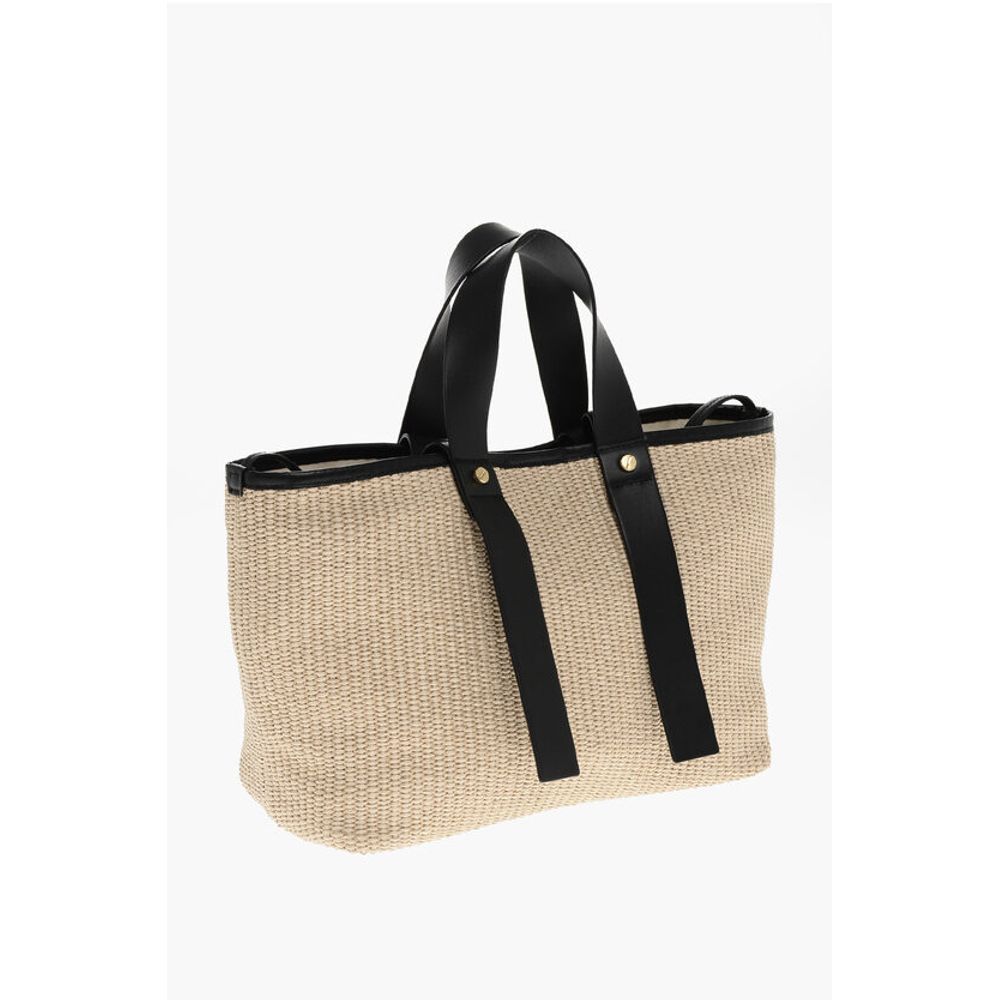 Raffia Tote Bag with Leather Details