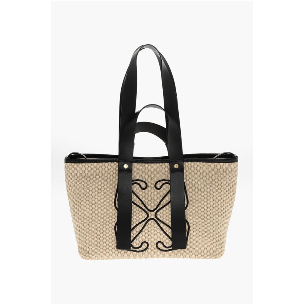 Raffia Tote Bag with Leather Details