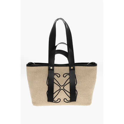 Raffia Tote Bag with Leather Details