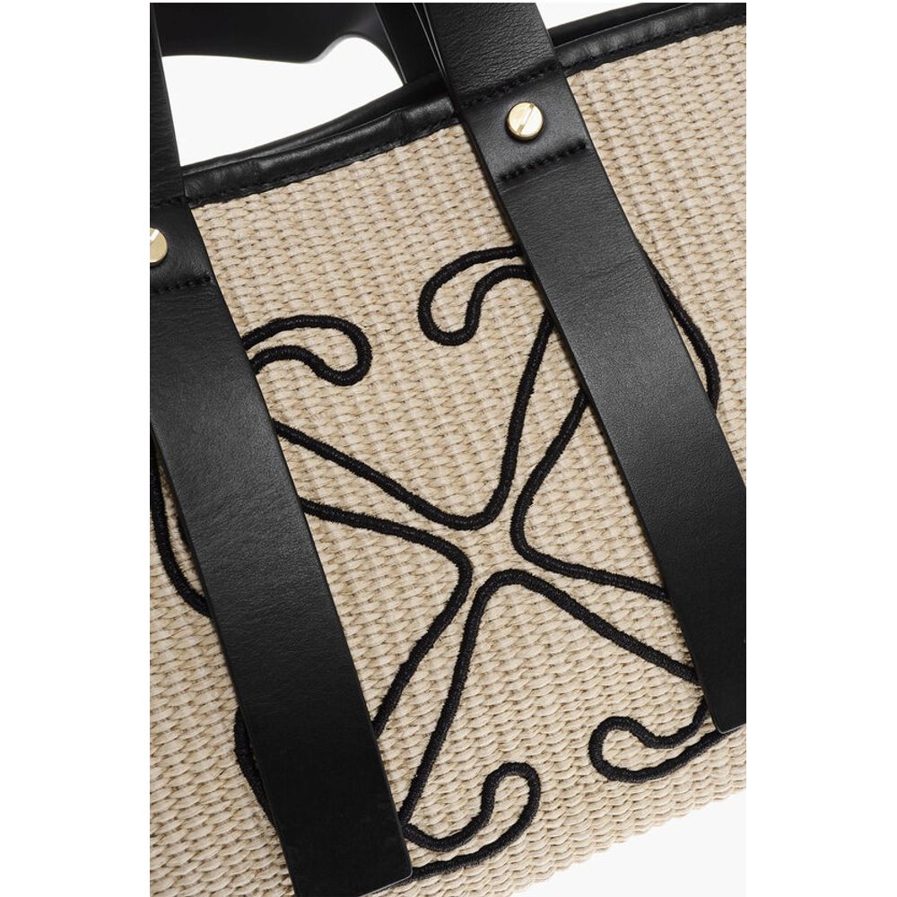 Raffia Tote Bag with Leather Details
