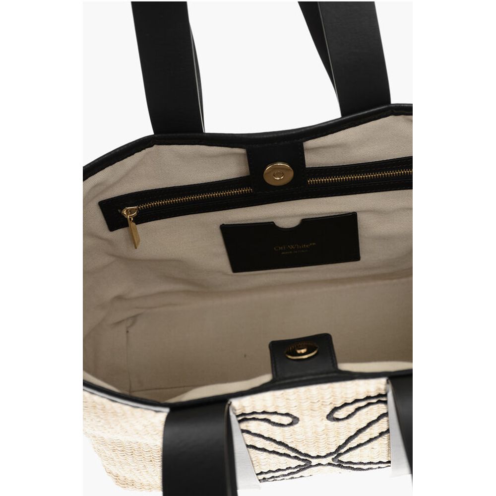 Raffia Tote Bag with Leather Details