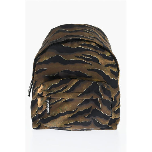 Animal Patterned Fabric Backpack with Leather Trims