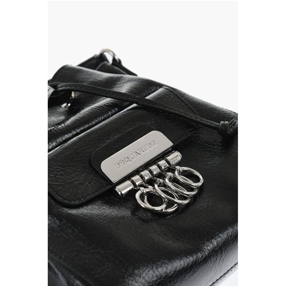 Vinil Leather Bucket Bag with Metallic Detail