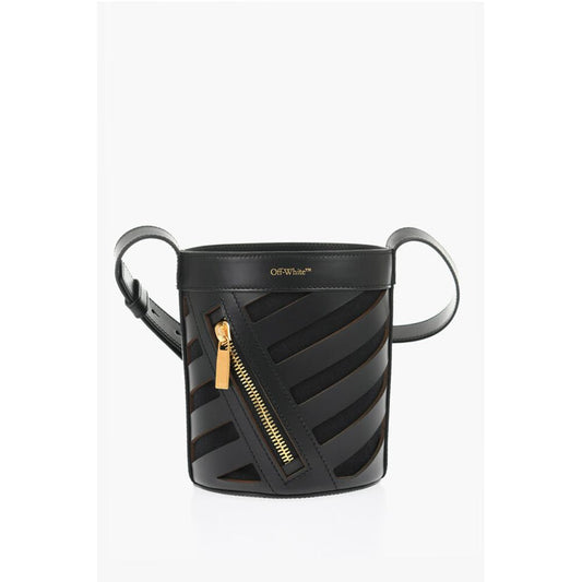 Leather CUT-OUT DIAG Bucket Bag with Drawstring