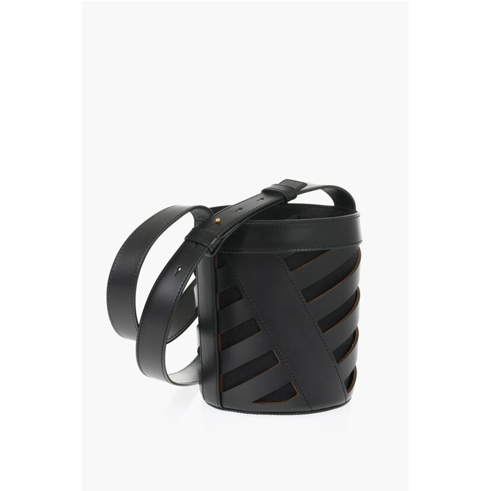 Leather CUT-OUT DIAG Bucket Bag with Drawstring