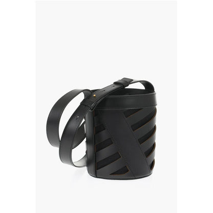 Leather CUT-OUT DIAG Bucket Bag with Drawstring
