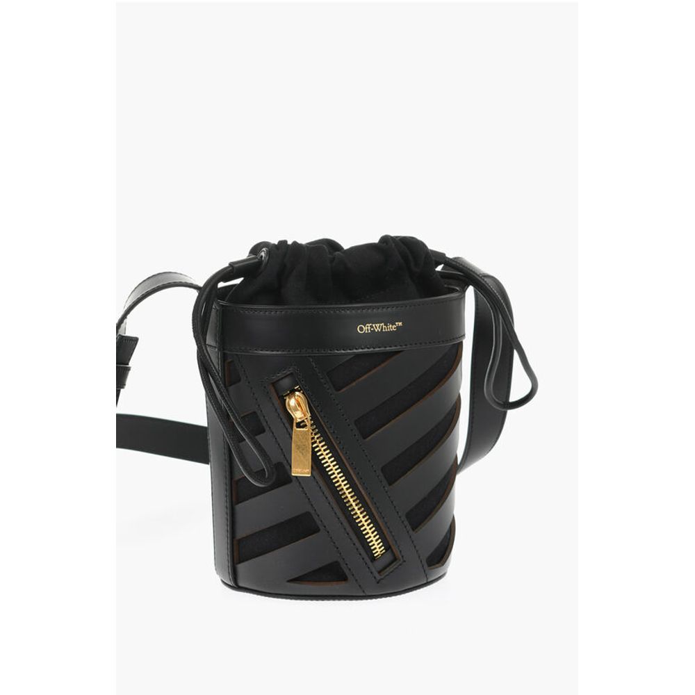 Leather CUT-OUT DIAG Bucket Bag with Drawstring