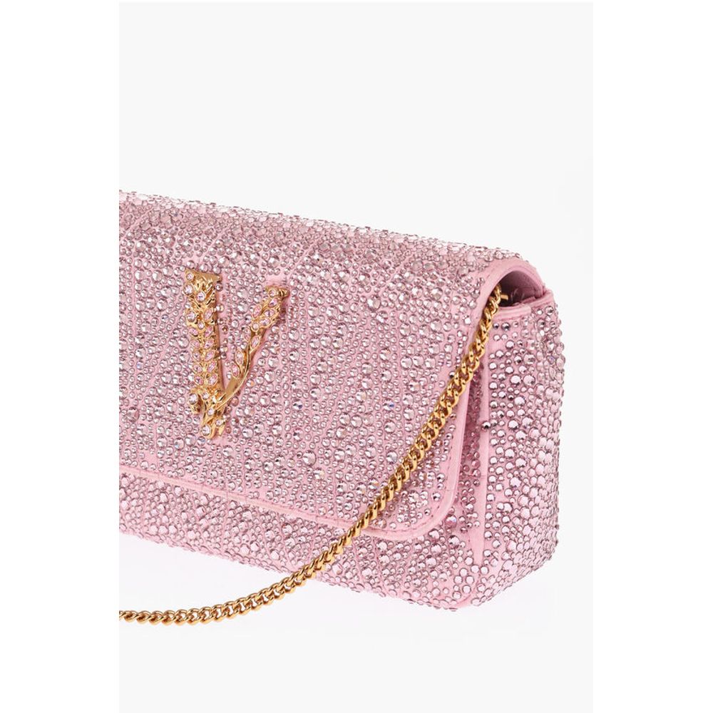 Rhinestone Shoulder Bag with Golden-Effect Monogram