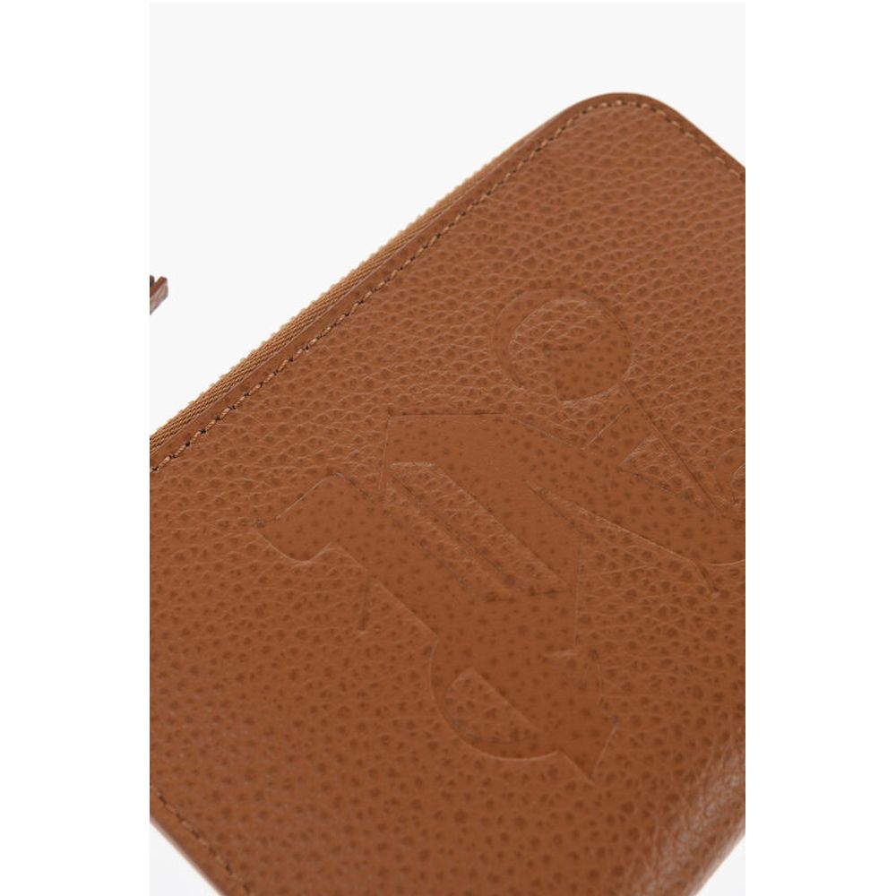 Textured Leather Wallet with Zip Closure