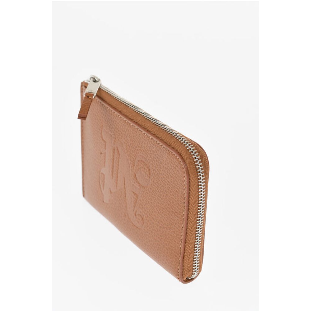Textured Leather Wallet with Zip Closure