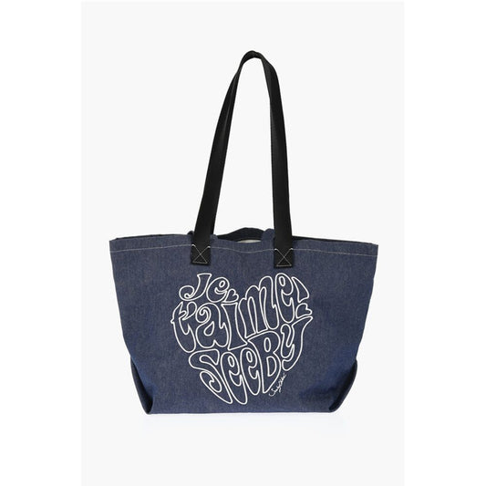 SEE BY Denim Tote Bag with Embossed Embroidery