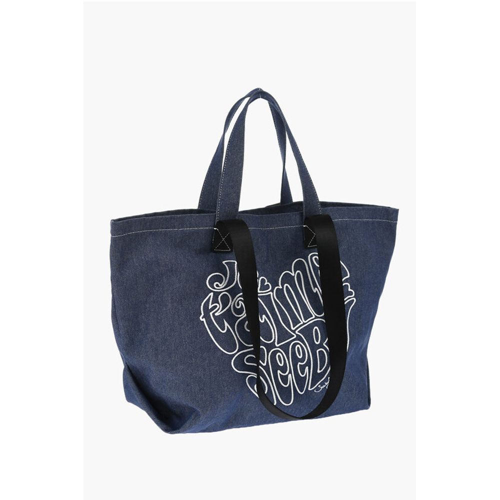 SEE BY Denim Tote Bag with Embossed Embroidery