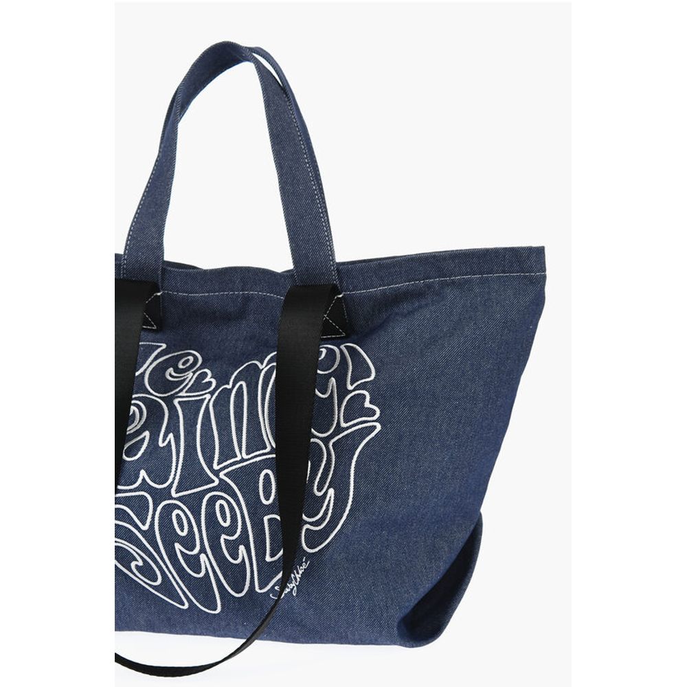 SEE BY Denim Tote Bag with Embossed Embroidery