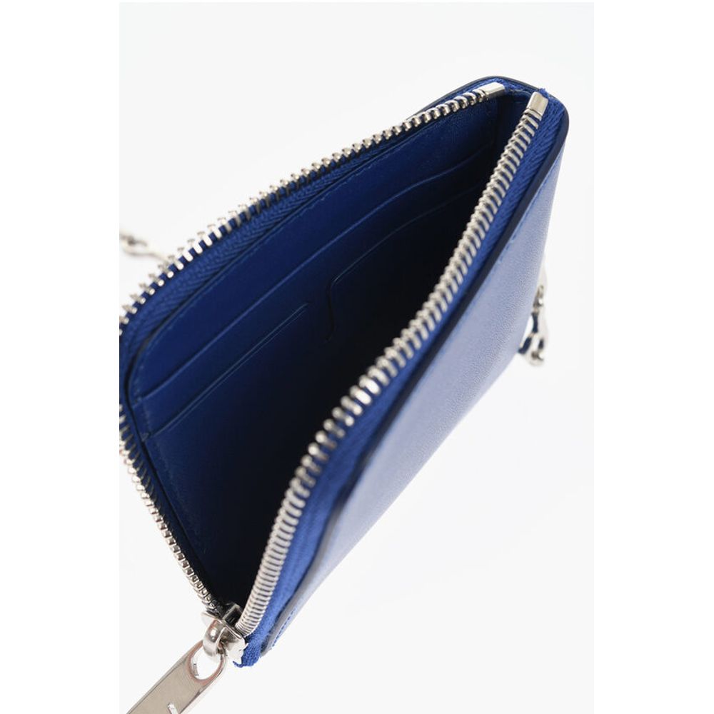 Leather Wallet with Silver-Tone Chain