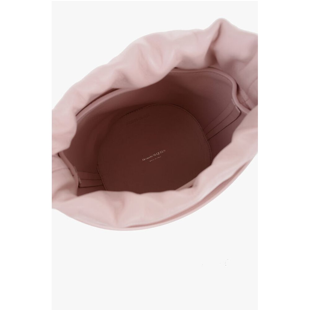 Solid Color Leather Bucket Bag