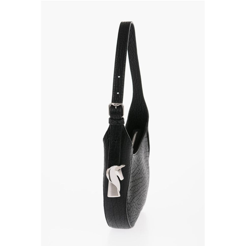 Textured Leather CHESS BAGUETTE Shoulder Bag with Silver-Ton