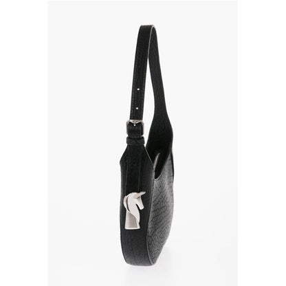 Textured Leather CHESS BAGUETTE Shoulder Bag with Silver-Ton
